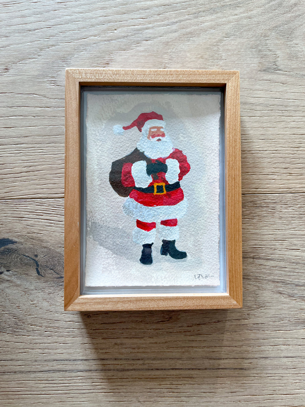 Framed Santa on Paper Original - Wheat